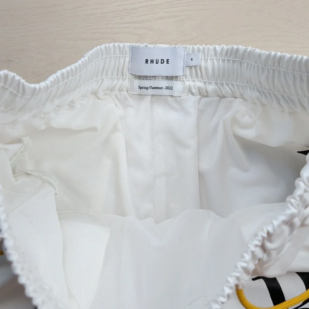Rhude Logo Swim Shorts Trunks Mens Small White Mesh Lined Spell Out Beach Casual